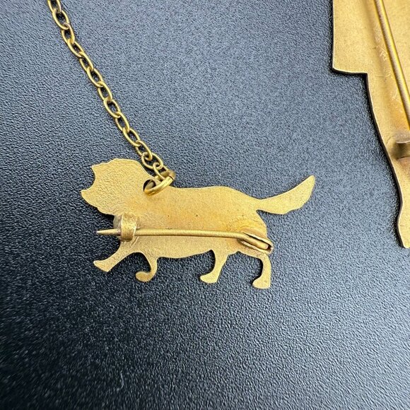 Vintage Gold-Tone Lady Walking Dog Brooch Pin Art Deco Style Chain Detail Jewelr - Picture 6 of 8